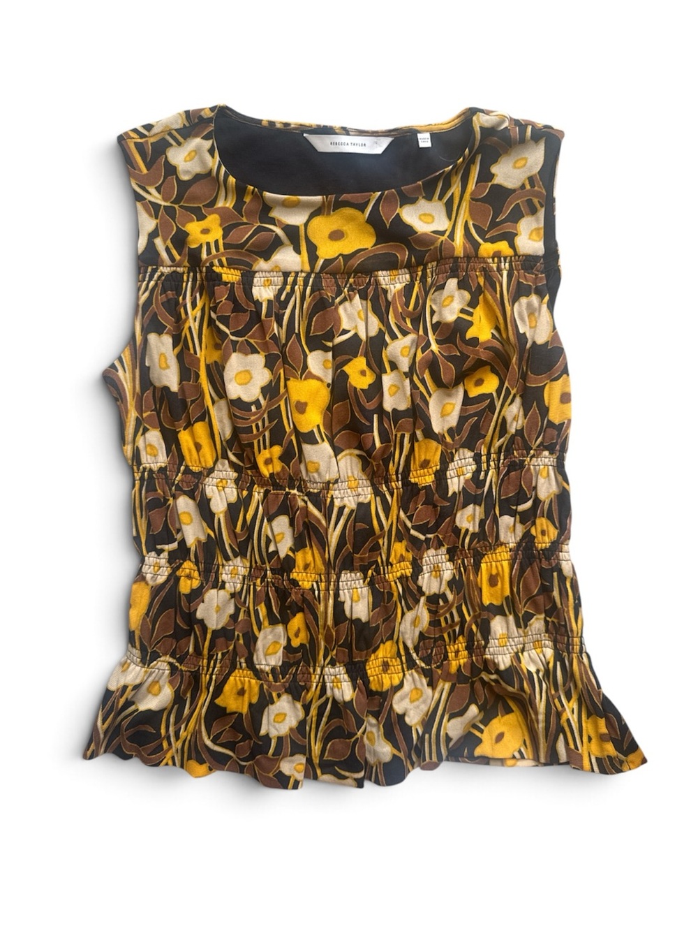 REBECCA TAYLOR- Daphne Fleur Smocked Mesh Shell